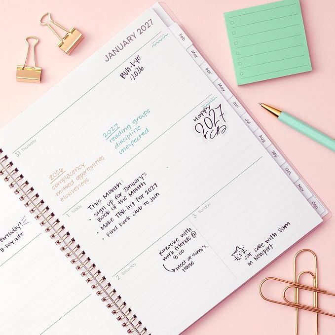 Blue Sky 2027 Weekly and Monthly Planner Calendar, January 2027 - December 2027, 8.5" x 11", Flexible Cover, Laminated Tabs, Durable Twin Wire Binding, Storage Pocket, Laurel