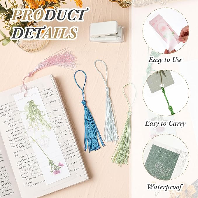 Fuyoooo 301 Pcs DIY Bookmark Making Kit 150 Bookmark Laminating Pouches 5 Mil Hot Laminator Sleeves with 150 Tassels and Puncher Fit Most Pouch Laminating Machines(Light Color,2.36 x 6.3 Inches)