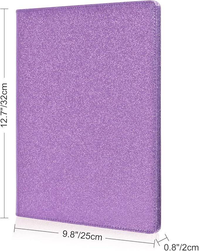 Cacturism Padfolio Portfolio Folder, Foldable Letter Size Clipboard Legal Pad, Bling PU Leather Professional Folio Organizer for Women - Resume Business Document Holder for Job Work Office, Purple