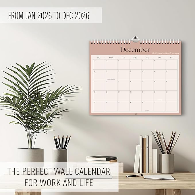 Aesthetic 2026 Wall Calendar - 12 Monthly Calendar from January 2026 to December 2026, 13.7" x 11", Modern Horizontal Wall Hanging Calendar for Organizing & Planning