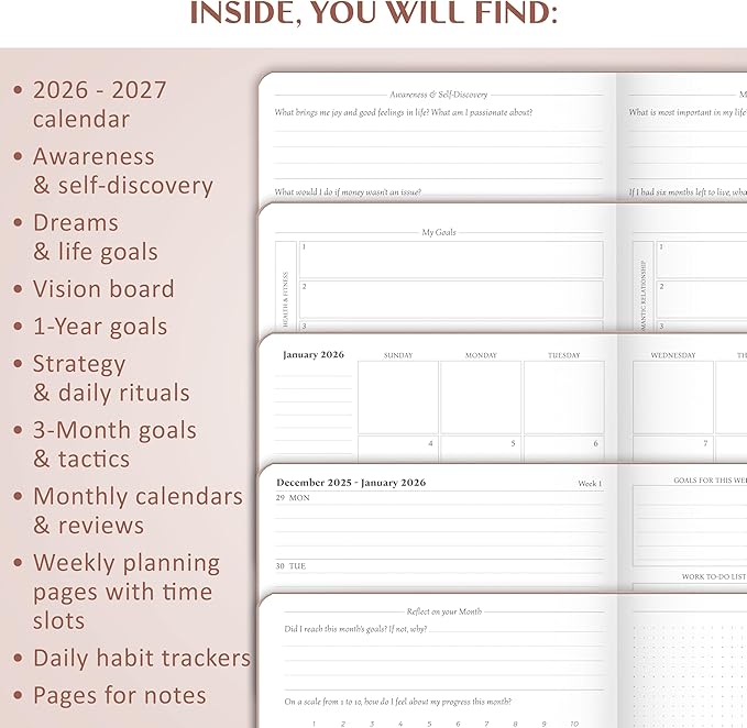 Legend Planner PRO Dated Jan 2026-Jan 2027 – Deluxe Weekly & Daily Organizer with Time Slots. Appointment Book Journal for Work & Time Management, A4 Hardcover (Rose Gold)