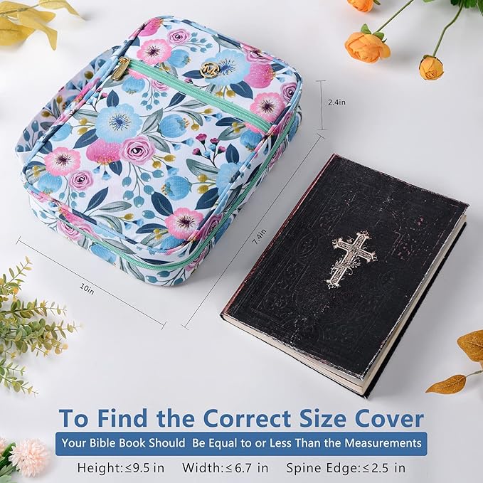 G-LEAF Bible Cover Case/Book Cover, Bible Case for Women Girls, Bible Cover Bags Floral Pattern With Handle Fits for Standard Size Bible, 9.5x6.7x2.5 In