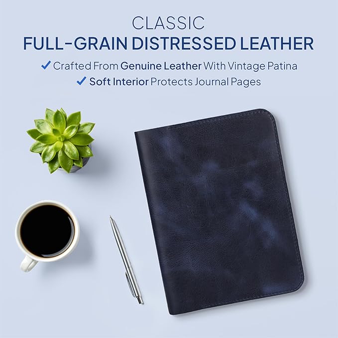 TheAntiq Genuine Leather A5 Journal Cover Refillable Notebook Cover, Fits 5.75 x 8.25 in, Card Slots Pocket & Pen Holder, Handmade Professional Leather Organizer for Men & Women, Travel & Work Diary Cover