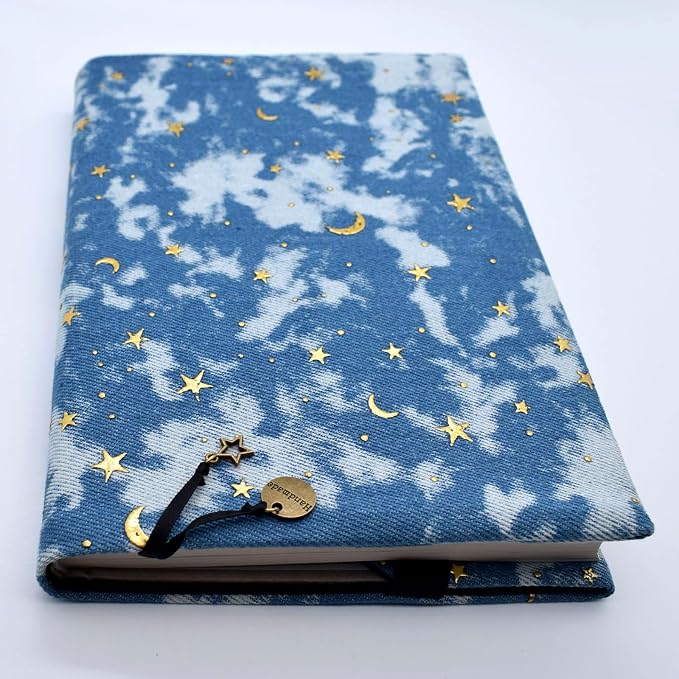 BLBMH 6x9 Bible Book Cover for Women, Non-Stretch Fabric Protector for Paperback, Handmade Soft Cloth Sleeve with Bookmark for Journals Notebooks | Privacy Reading Gift - Denim