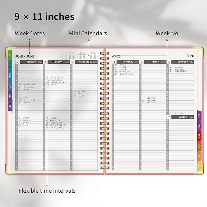 Appointment Book 2026 with Colorful Tabs ,Hardcover Weekly & Monthly Appointment Planner from Jan 2026-Dec 2026 ,Daily 7AM - 10 PM Hourly Schedule Planning for Salon,Client,12 Monthly Calendar 9" x 11", Pink