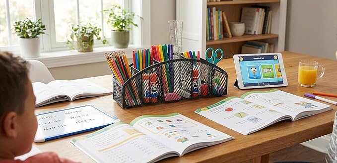 5-Tier Desk Organizer & Pen Holder, Large-Capacity Metal Mesh Pencil Cup, Cute Aesthetic Desktop Caddy for Markers, Art Supplies, Makeup Brushes, Black