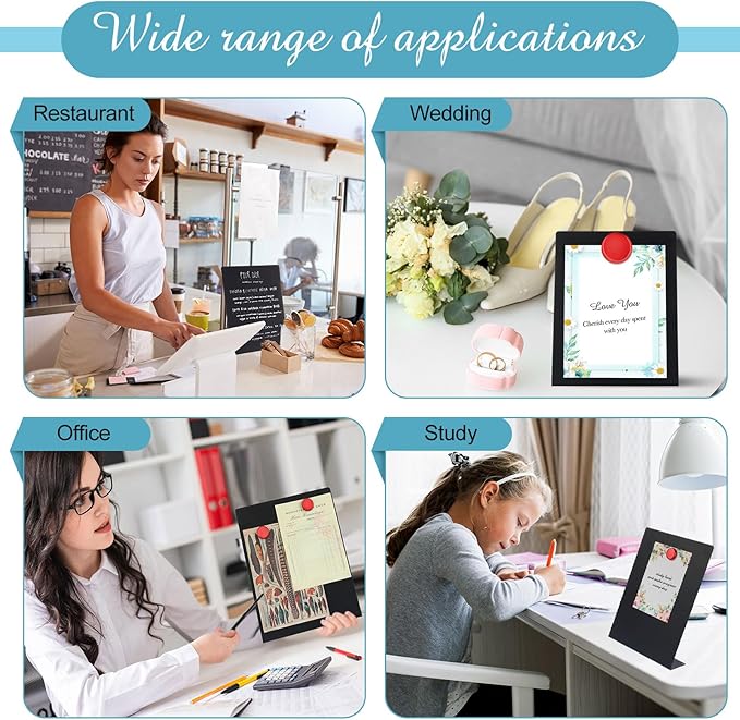 Fainne 2 Pcs Magnetic Bulletin Board with Easel Stand Mini Black Magnet Metal Tabletop Memo Display Board for Back to School Menu Table Office Supplies (6 x 8 Inches)