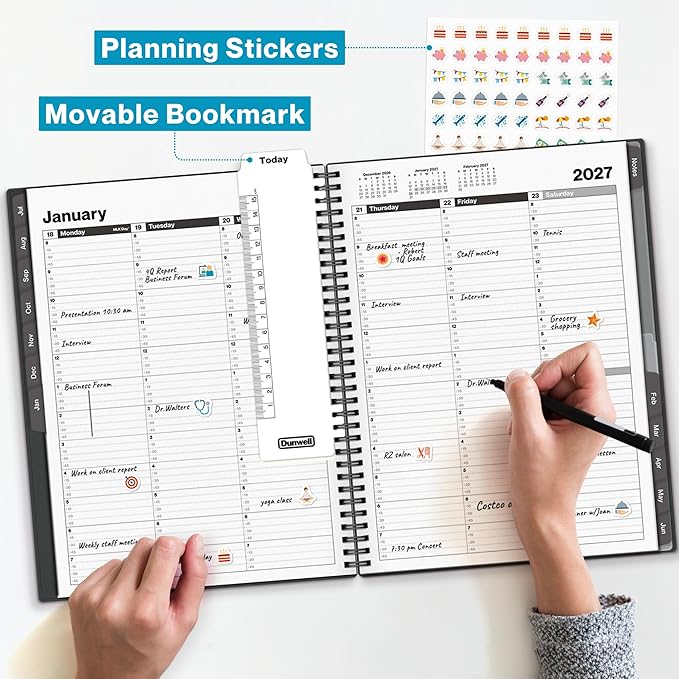 Dunwell 2026-2027 Appointment Book 8.5 x 11, July 2026 to June 2027, 15-Minute Hourly Schedule Planner with Laminated Tabs, Daily Professional Agenda