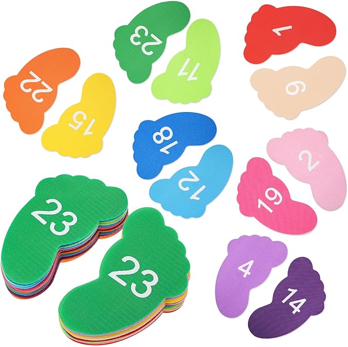 Outus 48 Pcs Carpet Feet Spots, Line up Sit Foot Spots for Classroom Floor, Carpet Markers for Teacher Supplies Classroom Rug, School Decoration(Rainbow Color)