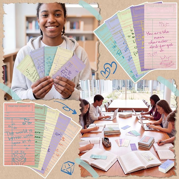 Gersoniel 200 Pcs Vintage Library Paper Bookmarks Motivational Quotes Aesthetic Bookmarks Bulk Library Card Paper Bookmark Forfor Women Girls Students Book Lovers School Reading Bookish Gift