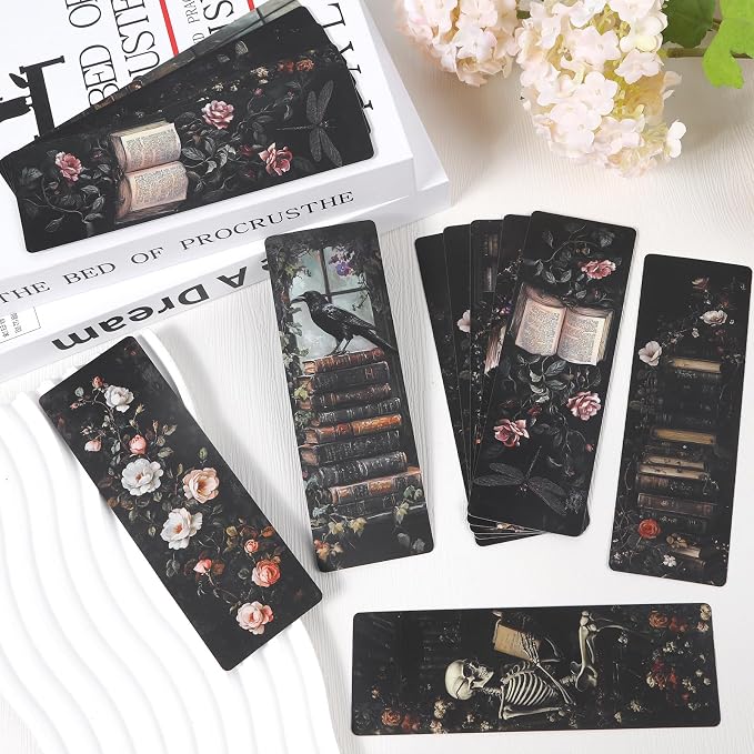 Wxiben Dark Romance Bookmarks Gifts - 20 Pcs Gothic Flower Bookmark Retro Aesthetic Book Mark Skull Plants Dragonfly Page Marker Clip Gift for for Women Students Teachers Bookish Book Lovers Reading