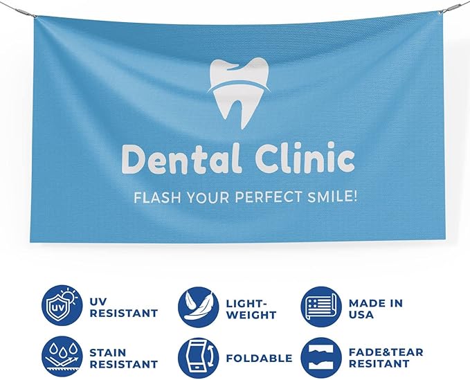 Dental Clinic Banner Large (5Feetx2.5Feet) By Dreamcontroller | Wall Outdoor Banner Signs With Pre-Punch Holes For Easy Rope Hanging For Business Office Events | Made In Usa | Fast Delivery | Hd Print
