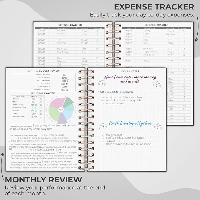Clever Fox Budget Planner Spiral – Expense Tracker Notebook – Monthly Budgeting Organizer, Finance Logbook & Accounts Book to Control Your Money – Undated Bill Tracker, 6.3x8.4” - Black