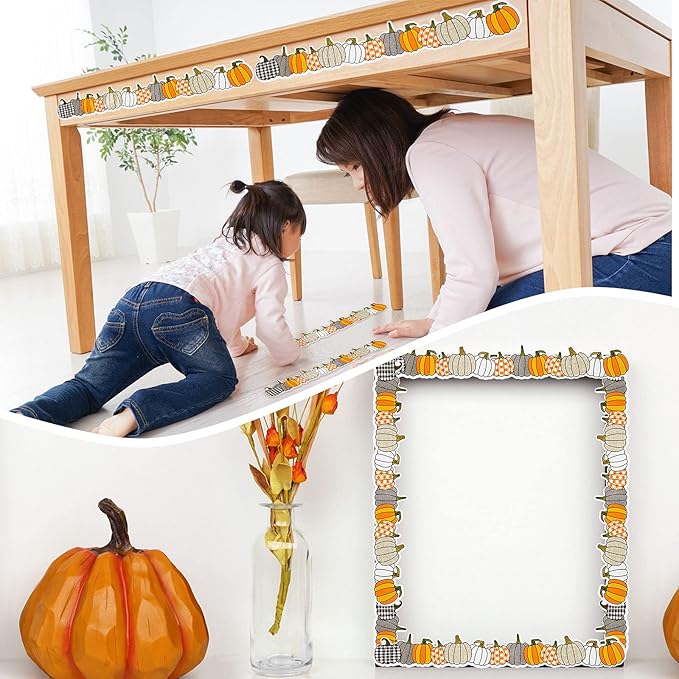 40 Pieces Fall Pumpkin Bulletin Board Borders Decorations Halloween Bulletin Board Borders Fall Classroom Decorations for Home Sweet Classroom, 1.8 x 11.8 Inch(Simple Style)
