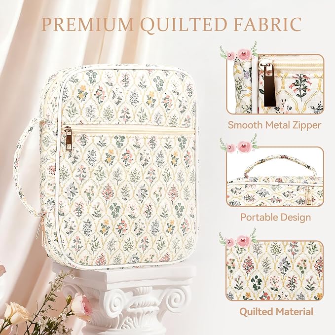 Bible Cover Case for Women Large Quilted Bible Carrying Bag with Handles Bible Study Supplies & Accessories Christian Gifts for Women(Wildflower Meadow, M)