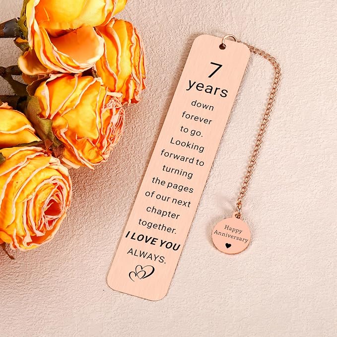 7 Year Anniversary Copper Gifts for Him Her, Copper Gifts for 7th Anniversarys, 7th Wedding Anniversary for Wife Husband Couple, 7 Year Coppers Anniversarys Bookmark Gift for 7 Year Couple Women Men
