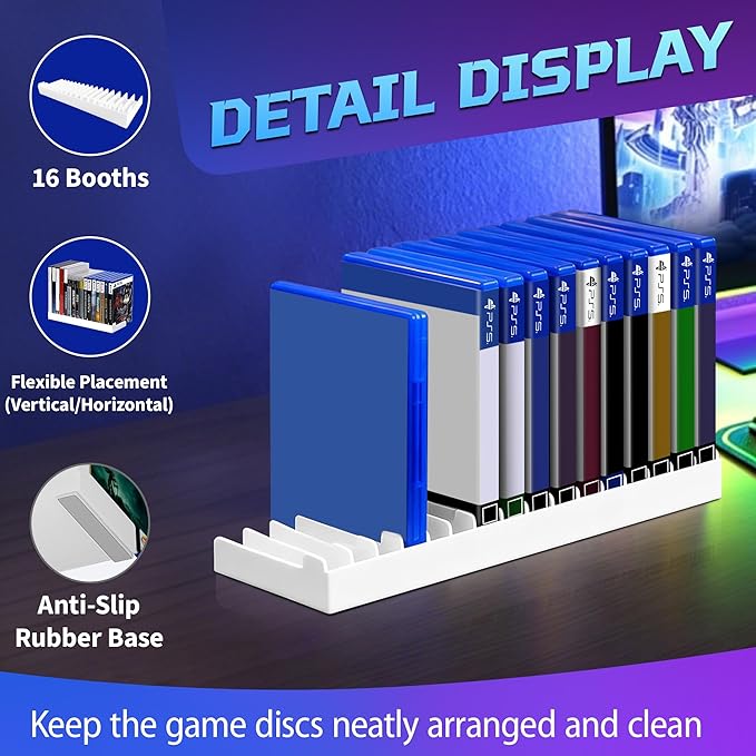 4 Pack Video Game Storage Holder for PS5/PS4/PS3/PS2/Xbox One/Xbox 360/Xbox Series X/S/Wii/Switch/Switch 2 Game Cases, 16-Disc Capacity DVD & Blu-Ray Organizer Stand for Desk (White)