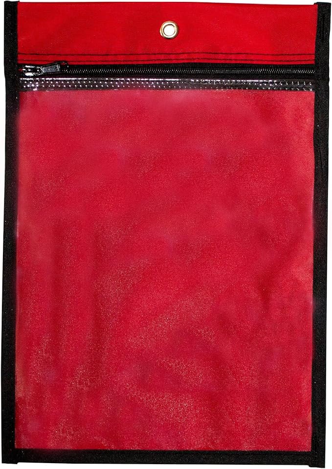 Media Pouch and Nylon Tote Bag for Books, Headphones, and School Accessories, Heavy Duty Travel Storage for Classroom or Library, 14.25 x 9.75 Inch (Red)