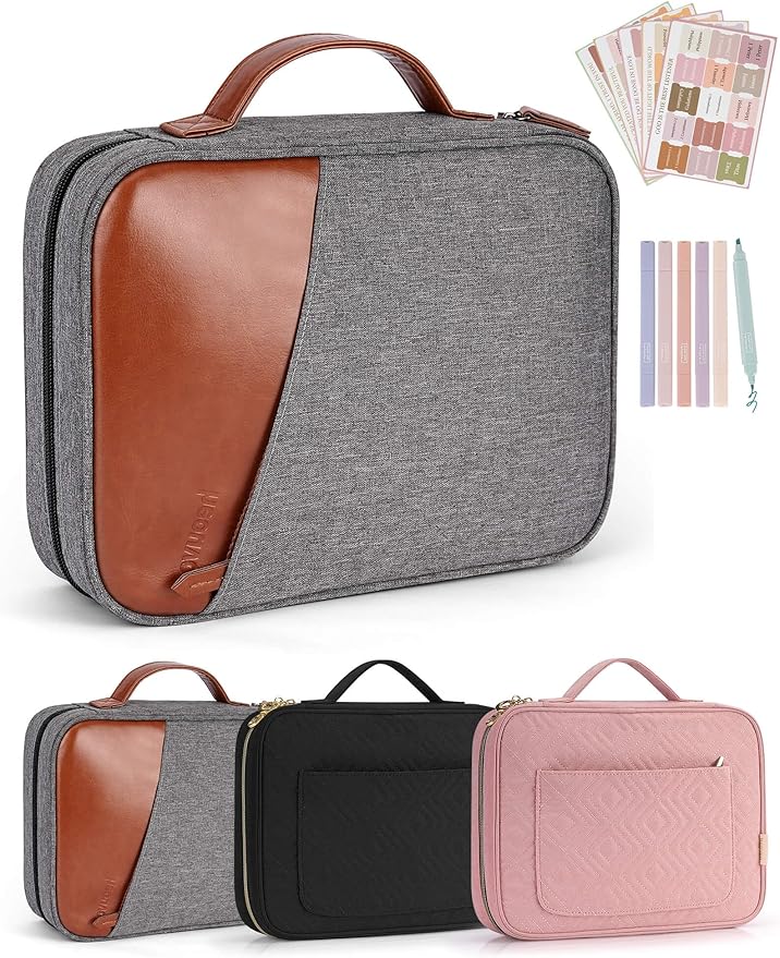 heouvo Bible Covers for Men, Bible Carrying Case with Pockets/Leather Handle, Multi-Functional Large Size Zippered Bible Bag, Great for Bible Study/Daily Use, Bible Case for Men (Gray)