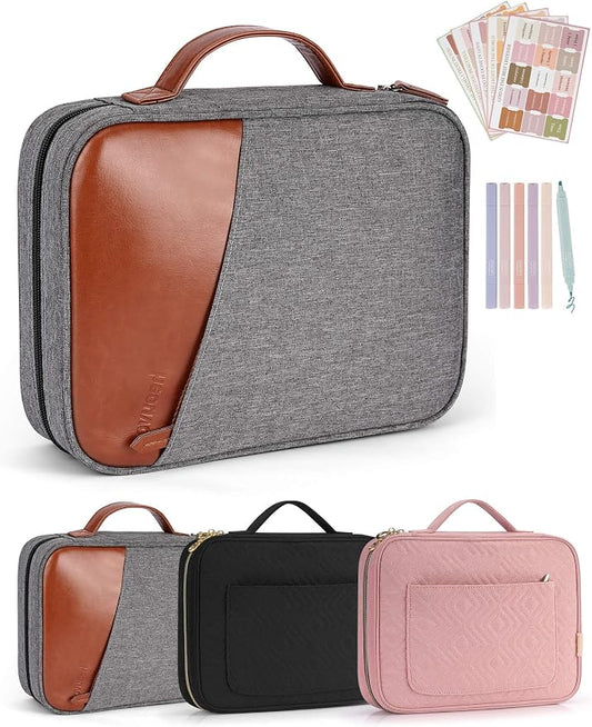 heouvo Bible Covers for Men, Bible Carrying Case with Pockets/Leather Handle, Multi-Functional Large Size Zippered Bible Bag, Great for Bible Study/Daily Use, Bible Case for Men (Gray)