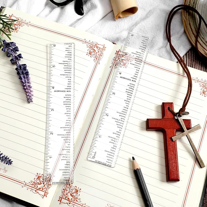 24 Pcs Clear Bible Verses Ruler with Scalloped Edge 6 Inch Christian Rulers with Books of The Bible for School Classrooms,Multitool or Bookmark(Old & New Testament)