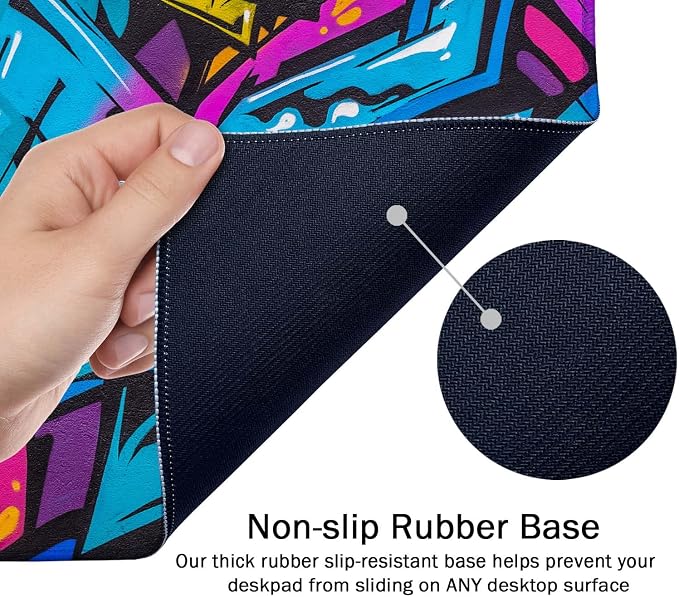 SSOIU Extended Gaming Mouse Pad - Non-Slip Water-Resistant Rubber Base Computer Keyboard Mouse Mat, 35.5 x 15.7-inch XX-Large Desk Mat, Ideal Partner for Work & Game, Beautiful Street Art Graffiti