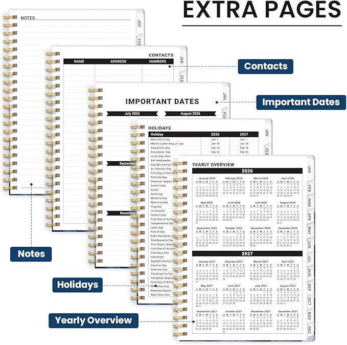 2026 Planner, Weekly and Monthly Planner for Women, January 2026 - December 2026, Hardcover 2026 Calendar Planner Book with Tabs, Inner Pocket, Spiral Bound, Perfect for Office Home School Supplies - A4 (8.5" x 11"), Hill