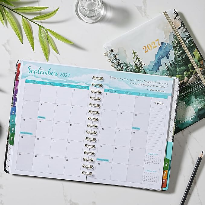 2027 Planner - Jan. 2027 to Dec. 2027, 2027 Planner Weekly and Monthly with 12 Colorful Monthly Tabs, Elastic Closure, Inner Pocket, 6.3" x 8.4" - Forest Landscape