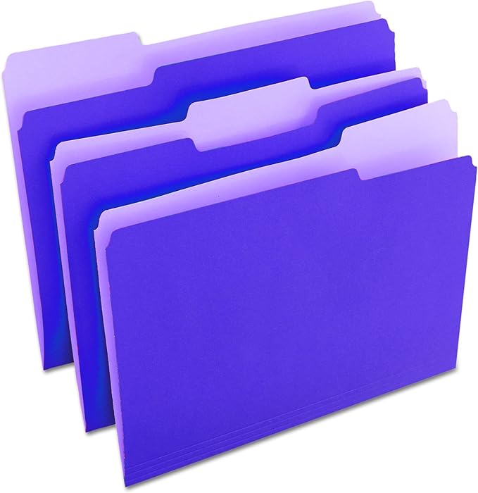 Universal 10505 File Folders, 1/3 Cut One-Ply Top Tab, Letter, Violet/Light Violet (Box of 100)