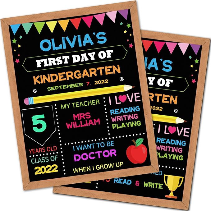 First & Last Day of School Board, 11x14 Inch Double Sided Back to School Sign for Kids Girls Boys, My 1st Day of Chalkboard Sign Photo Prop, Wooden 1st Day Boards of Preschool Kindergarten