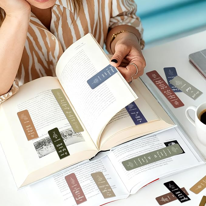 144Pack Magnetic Bookmarks Bible Bookmark Christian Bookmarks Bulk Book Marks for Reading Women Men Adults Kids Book Lovers Gifts, Cute Personalized Religious Magnet Bookmark Clips (Morandi)