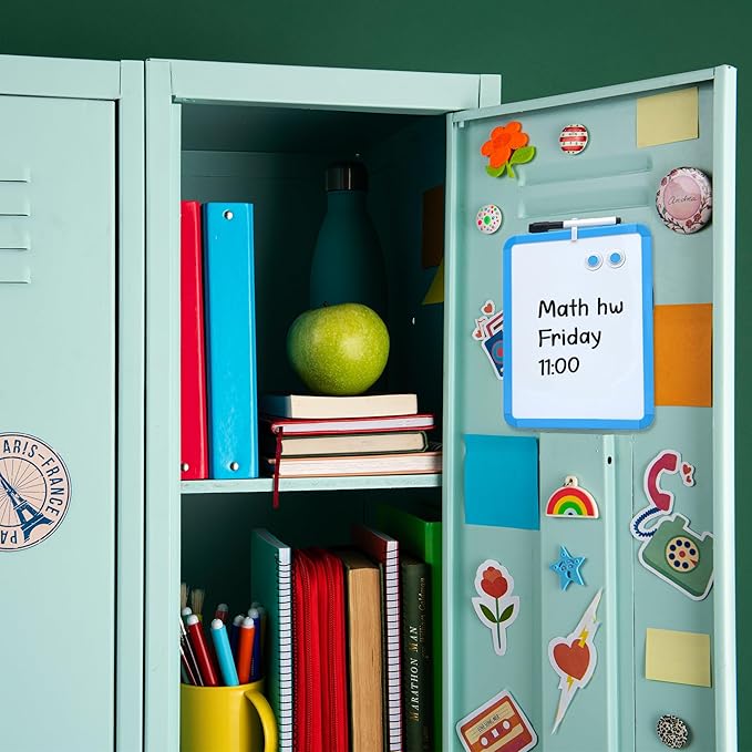 PTY Magnetic Dry Erase Board 8.5" x 11" with Magnetic Marker and 2 Magnets - Small Whiteboard for School Locker, Fridge, Office, Home (Blue Framed)