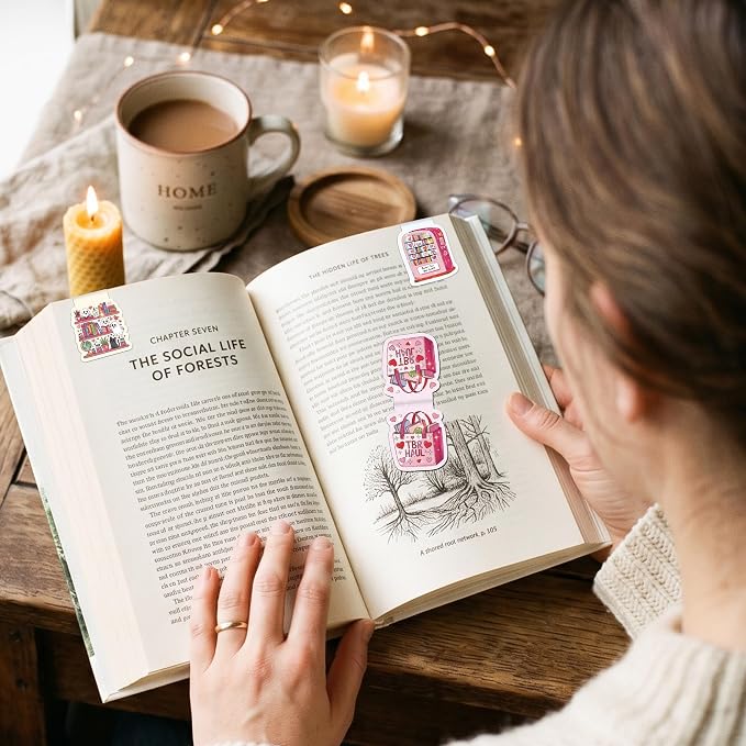 Cute Bookish Magnetic Bookmarks - 18 Pcs Pink Girly Book Marks Gifts Magnet Bulk Funny Page Marker Clip for Reading Lovers Women Girls Readers Students Teachers School Birthday Accessories