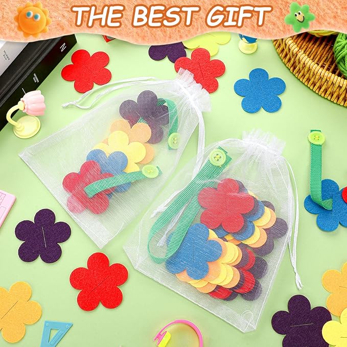 Tegeme 12 Sets Felt Buttoning Game Felt Craft Flower Buttoning Practice for Kids Montessori Practical Craft for Fine Motor Skills, Preschool Curriculum, Primary and Secondary Colors, Rainbow Activity