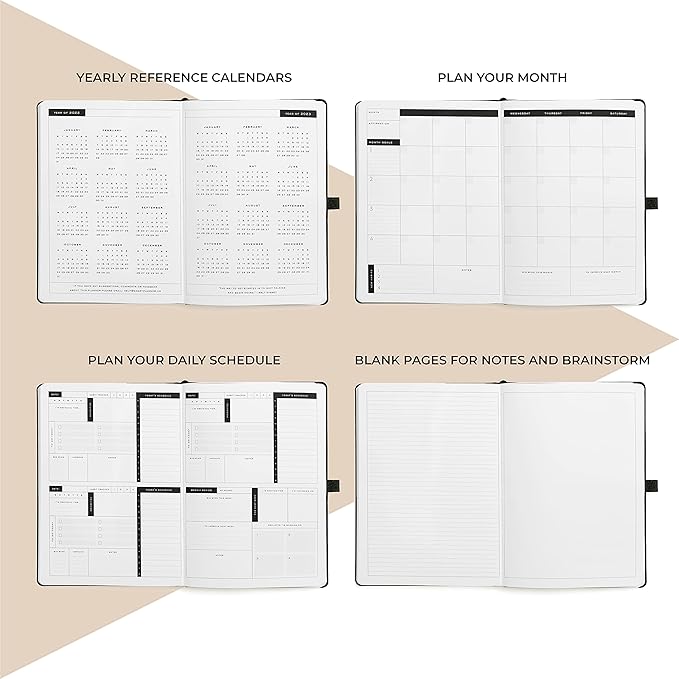 Smart Planner Daily Planner 2024 – Undated A4 Large Planner – Weekly Monthly Daily Journal Planner to Achieve Goals, Full Focus & Productivity, Time Management & Happiness - Hardcover, Leather