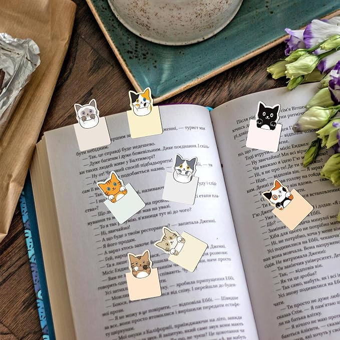Cute Cat Magnetic Bookmarks - 8 PCs Book Marks for Reading Women Funny Magnet Page Clips for Kids Teachers Students Book Cat Lovers Bookish Readers Birthday Gifts School Office Accessories