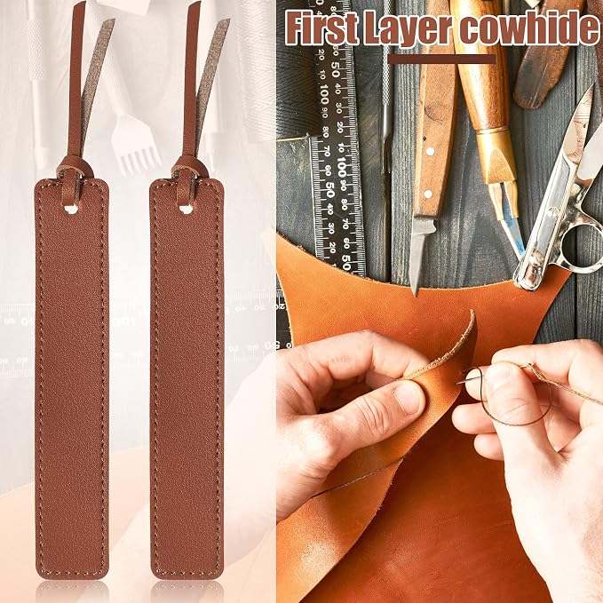 Zonon 10 Pieces Leather Bookmarks Handmade Genuine Leather Page Markers Personalized Bookmarks for Book Reading Bookworm Book Lovers Readers Writers Accessories(Brown)