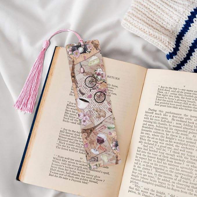 Paris Eiffel Tower 5pcs Wood Bookmarks with Tassel for Planner Reading Book Lovers Accessory Readers Men Women 4.6 X 1.2 Inch