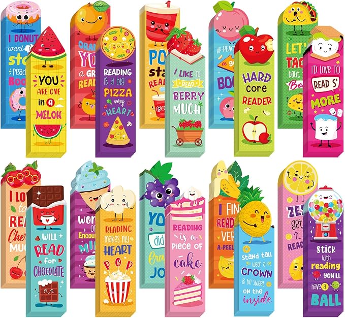 Lincia 240 Pcs Scratch and Sniff Scented Bookmarks Bulk Assorted Fruit Food Theme Smelly Bookmarks Gift for Fruit Lover 20 Styles