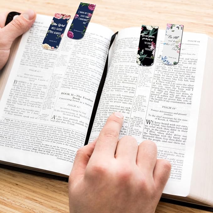 Zonon 48 Pcs Bible Verse Magnetic Christian Bookmarks 0.8x4.7in Inspirational Scripture Book Marker for Mother Women Men Religious Motivational Flower Page Clips Book Lover Reading Gift(Elegant Style)
