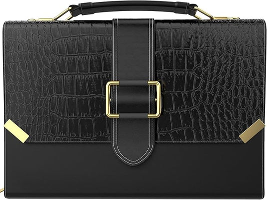 DEHITE Bible Cover Case for Women – Bible Carrying Bag for Women – Croco Black Large Purse Case – Fits Book 9.8x7.4 x1.9 in – Pen Slots – Zippered Pocket – Shoulder Strap – Premium PU Leather