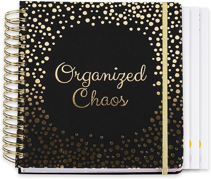Votum 18-Month Day Large Planner, 2024-2025, Daily, Weekly & Monthly, January-June, Organized Chaos Black - Appointment Book with 3 Sticker Sheets, Twin-Ring Binding, Notes Pages - School & Work