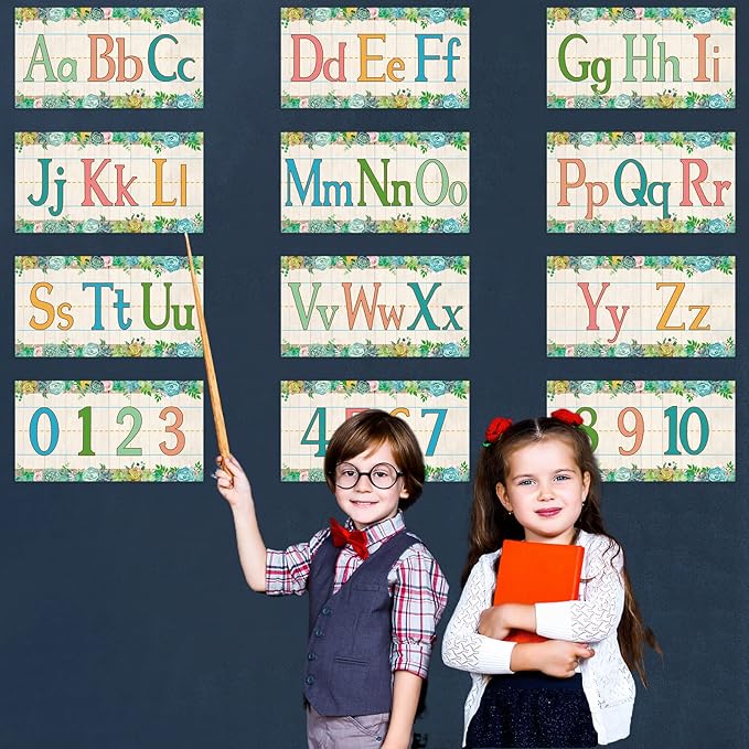 12 Pieces Alphabet Bulletin Board Strips Set Alphabet Line ABC Alphabet Banner & Number Border Posters for Preschool Kindergarten Classroom Playroom Bedroom (Succulent)