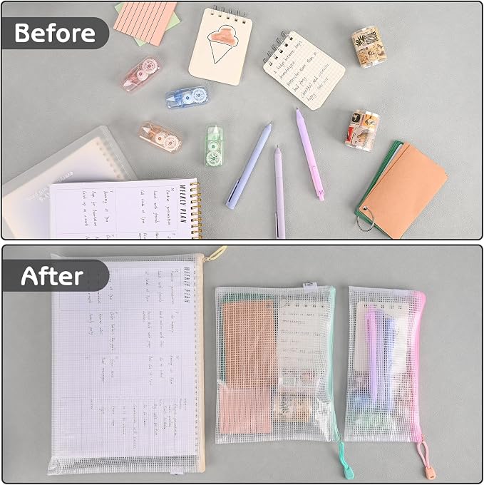 10Pcs Mesh Zipper Pouch Bags, A5 Size Pencil Waterproof Pouch Bag, Zipper Pouches for Organization Storage, Clear Plastic Bags for Classroom Organization and School Office Storage (A5)