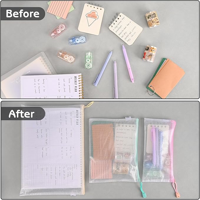 10Pcs Mesh Zipper Pouch Bags, A6 Sizes Pencil Waterproof Pouch Bag, Zipper Pouches for Organization Storage, Clear Plastic Bags for Classroom Organization and School Office Storage (A6)