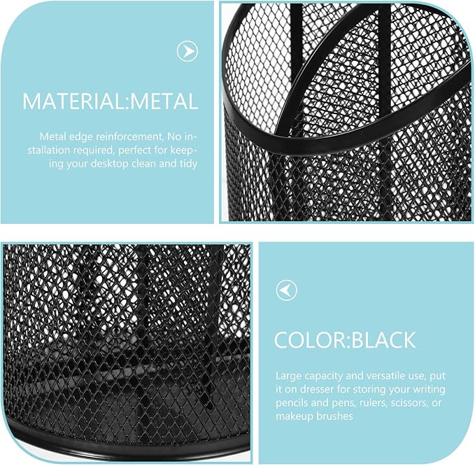 3Pcs Mesh Desk Organizer Pen Holder Set with Multi-Compartment Storage, Black Metal Office Supply Organizers for Student and Office Desk Use