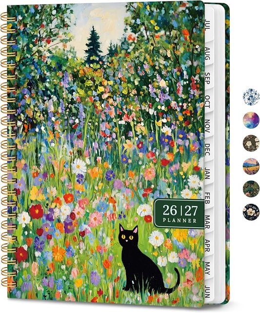 Planner 2026–2027, Academic Planner Weekly and Monthly Calendar Jul 2026 – Jun 2027 Hardcover Planner with Tabs and Pocket, Spiral Bound Agenda Book for Student & Teacher, 6.3" x 8.5", Hidden Familiar