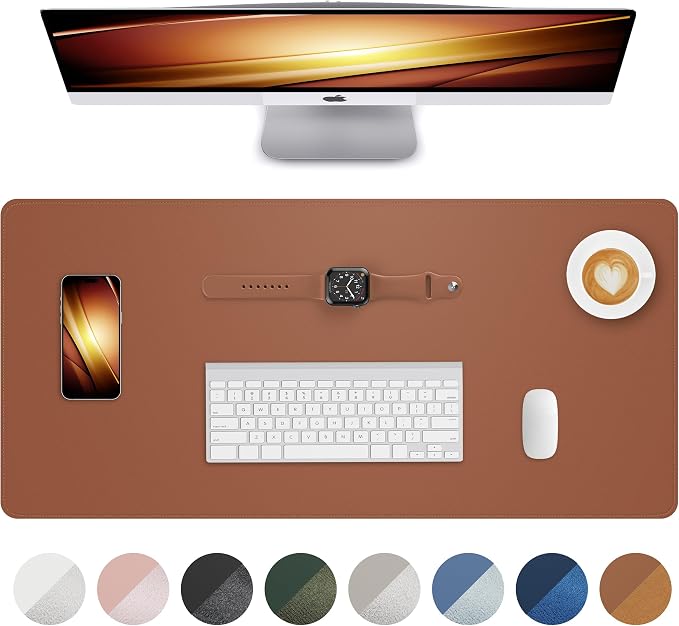 AFIING Desk Pad Protector 23.6" x 13.7" - Non-Slip Waterproof PU Leather Desk Mat for Mouse, Keyboard, Laptop, Office and Home Workspace (Brown)