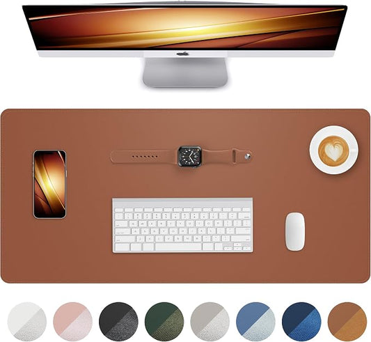 AFIING Desk Pad Protector 23.6" x 13.7" - Non-Slip Waterproof PU Leather Desk Mat for Mouse, Keyboard, Laptop, Office and Home Workspace (Brown)
