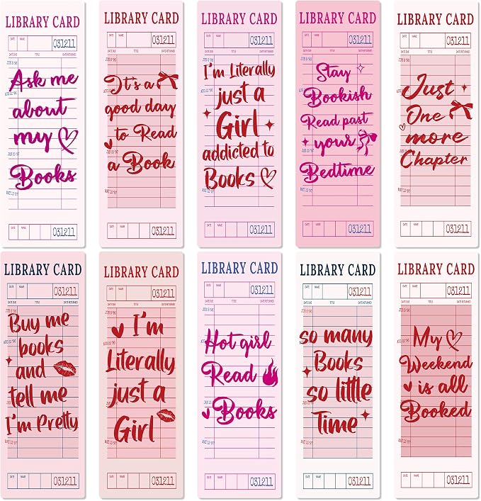 Vintage Bookmark Bulk Gifts - 100 Pcs Pink Library Card Paper Bookmarks for Women Girls Students Book Lovers Retro Quote Page Marks Reading Accessories Bookish Gift for Birthday Christmas